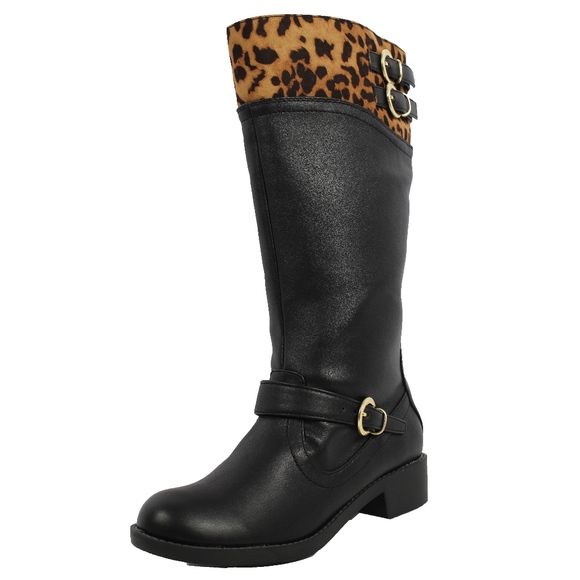 Other - Girls Two Tone Leopard Black Knee High Riding Boot